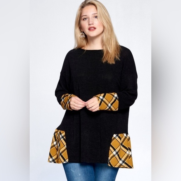 Ms. Diva Plus Tartan Black Top w/Gold Plaid Argyle - Picture 2 of 5